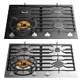 Modern Gas Cooktops With Black And Silver Finish Burners Control Knobs And Smooth Surface 3d model