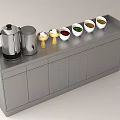Contemporary Kitchen Storage Counter With Silver Containers And Colorful Spice Bowls