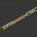 Futuristic Metallic Sword With Orange Handle Sharp Blades And Decorative Red Accents