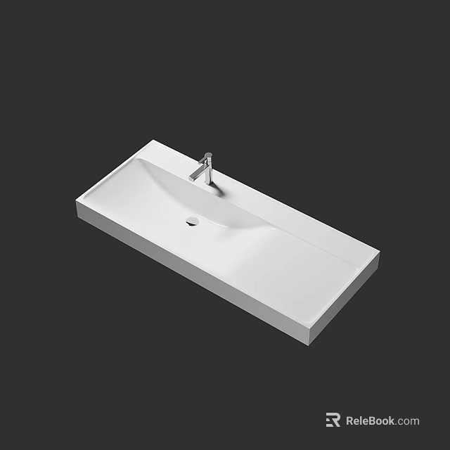 Modern White Rectangular Ceramic Bathroom Washbasin With Chrome Faucet Design 3d model 
