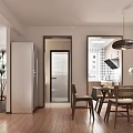 Modern Living and Dining Room Interior With Sofa Coffee Table Rug Pendant Lights And Plant