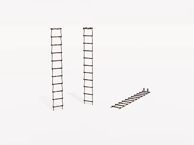Hardware Tools With Two Standing Ladders And One Lying Ladder 3d model