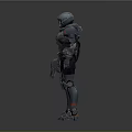 Futuristic Sci Fi Character In Advanced Armor With Helmet And Weapon