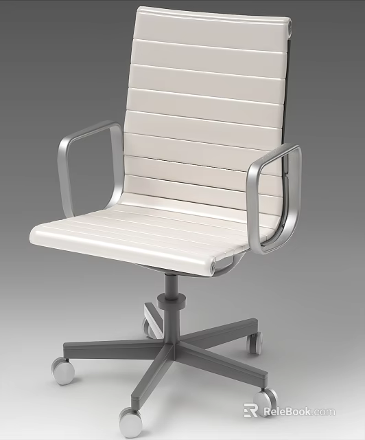 Modern White Office Chair With Metal Armrests And Swivel Base Design 3d model 