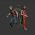 Three Character Models Featuring Prisoner In Orange Jumpsuit Riot Gear Officer And Farmer In Overalls
