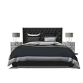 Modern Double Bed With Upholstered Headboard Pillows Nightstands And Table Lamps 3d model