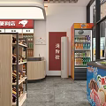 Convenience Store Interior With Checkout Counter Shelves Filled With Products And Windows Showing Exterior View