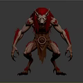 Red Haired Wolf Like Mythical Creature Character With Muscular Humanoid Body In Crouching Pose