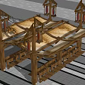 Traditional Wooden Outdoor Canopy Structure With Palm Trees And Benches