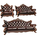 Classic Ornate Carved Leather Sofa Set With Button Tufted Backrests And Armrests 3d model
