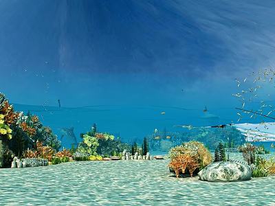 Stunning Underwater Ocean Scenery With Colorful Corals Swimming Fish Sandy Seabed And Bright Sunlight 3d model