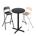 Black and Beige Folding Bar Stools with Modern Round Bar Table Design 3d model
