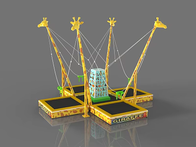 Giraffe Themed Playground Equipment With Colorful Trampoline Areas For Kids Fun 3d model