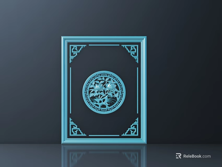 Elegant Blue Frame Featuring Traditional Circular Carved Design And Ornate Patterns 3d model 