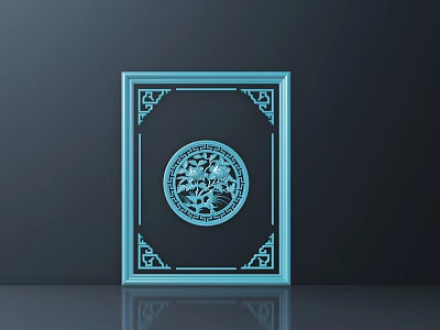Elegant Blue Frame Featuring Traditional Circular Carved Design And Ornate Patterns 3d model