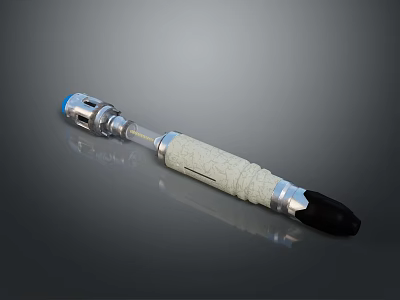 Household Manual Tool Featuring Silver Metal Shank White Textured Handle And Black Tip 3d model