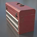 Red Toolbox For Hardware Tools With Metal Latches Handle And White Stripes