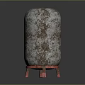Old Rusty Metal Container With Weathered Surface And Red Supporting Legs