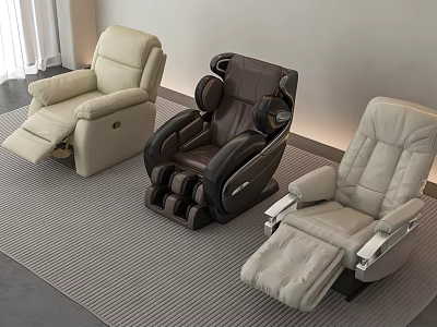 Three Stylish Different Color Reclining Massage Chairs In Modern Interior Design 3d model