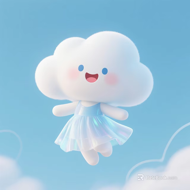 Cute Cloud Game Movie Character Wearing Blue Dress With Smiling Face Floating In Blue Sky 3d model 