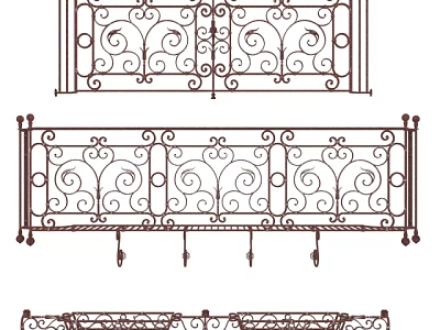 Ornate Iron Fence Design With Intricate Scroll Patterns And Hanging Decor Elements 3d model