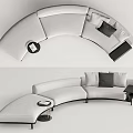 Modern White Curved Sectional Sofa with Comfortable Cushions and Side Table 3d model