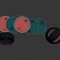 Colorful Industrial Storage Display With Stacked Multi Colored Drums And Black Tires With Red Trim