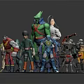 Diverse Superhero Character Action Figures with Unique Designs on Circular Display Platform
