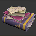 Stack of Books and Magazines with Purple Pink Covers Yellow Bands and Stacked Papers