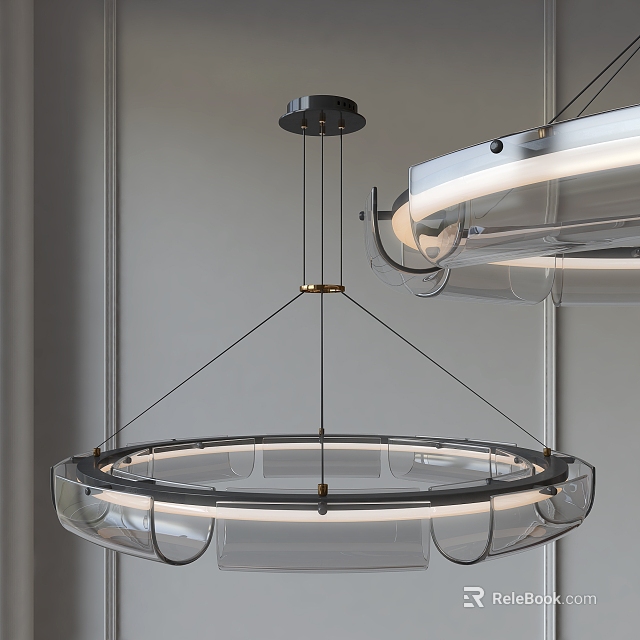 Modern Circular Transparent Chandelier With LED Lighting And Metal Accents 3d model 