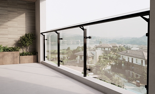 Balcony Railing Glass Railing Glass Guardrail 3d model