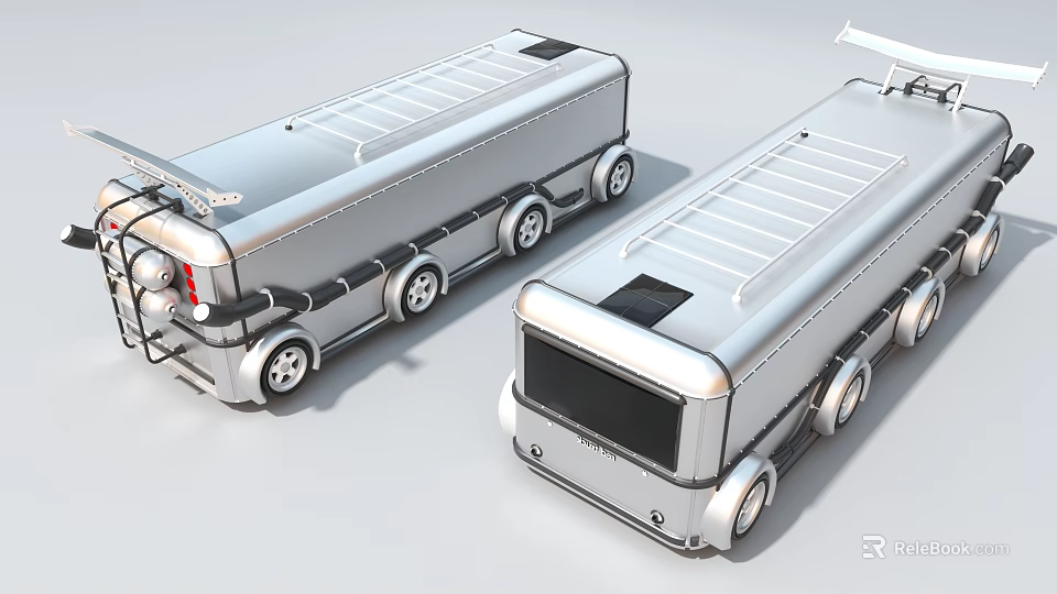 Silver Modern Cargo Trucks With Roof Ladders And Metallic Finish Design 3d model 