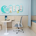 Clinic Room With Cold Prevention Tips Poster Desk Computer Chair and Cozy Seating