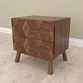 Modern Wooden Nightstand With Two Geometric Pattern Drawers And Slim Legs