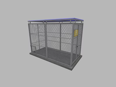 Decorative Ornament Set Featuring Metal Mesh Cage Blue Top Gray Base And Yellow Label 3d model
