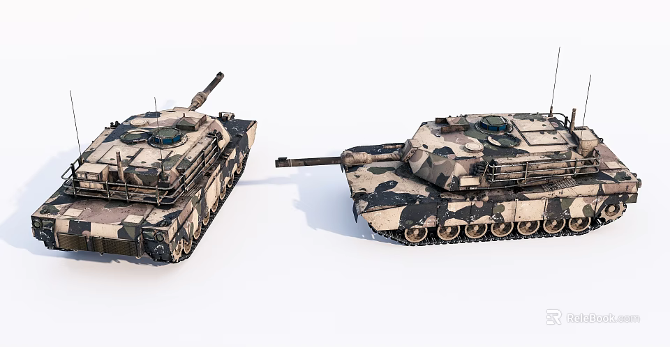 Two Detailed 3D Rendered Military Tanks Camouflage Painted With Turrets Cannons And Tracks 3d model 
