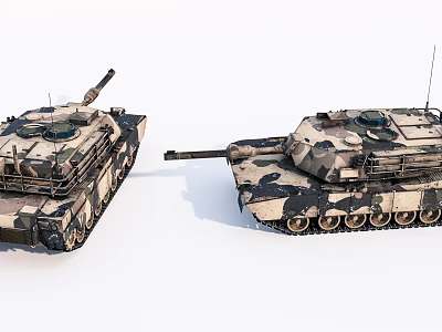 Two Detailed 3D Rendered Military Tanks Camouflage Painted With Turrets Cannons And Tracks 3d model