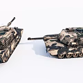 Two Detailed 3D Rendered Military Tanks Camouflage Painted With Turrets Cannons And Tracks