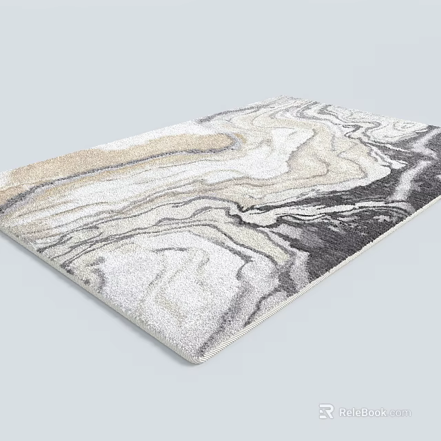 Modern Square Carpet With Marble Pattern In White Gray Black And Beige Tones 3d model 