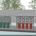 Public Waste Sorting Facility with Green and Red Trash Bins Under Trees 3d model