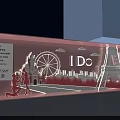 Pink Romantic Window Display with Eiffel Tower Ferris Wheel City Skyline Proposal and I Do 3d model