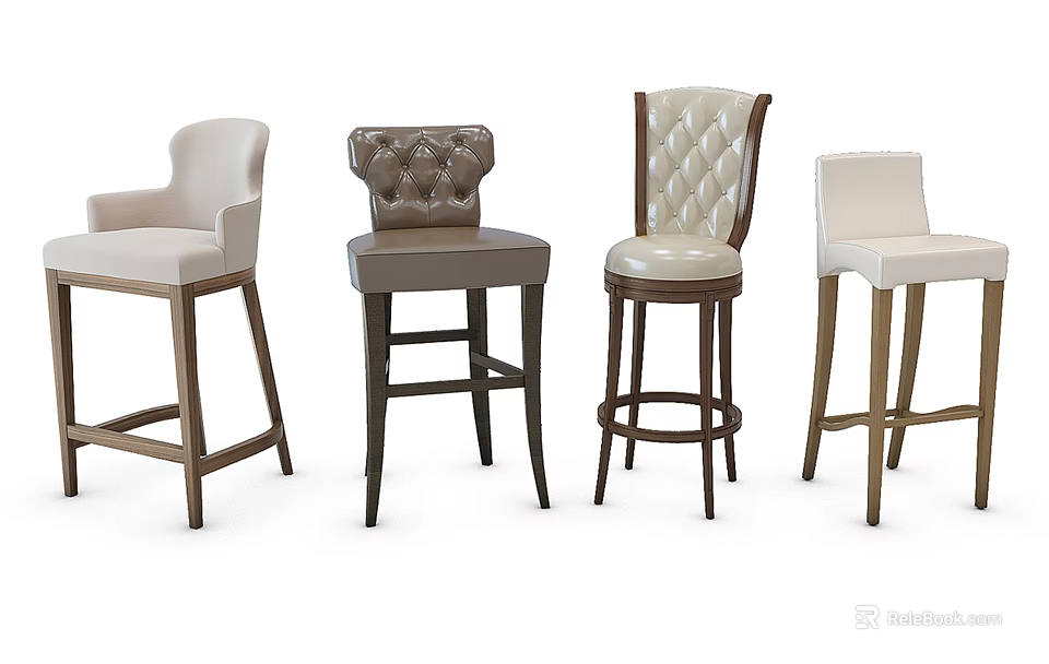 Stylish Modern Bar Stools With Tufted Backrests And Leather Seats 3d model 