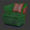 Modern Blue Accent Chair With Gray Pillow Leather Upholstery And Curved Backrest