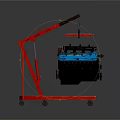 Red Engine Hoist Lifting Blue Automotive Engine With Portable Wheels And Stable Base 3d model