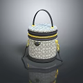 Stylish Round Box Bag With Patterned Surface Yellow Zipper Leather Handle And Shoulder Strap 3d model