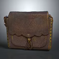 Vintage Leather Bag With Carved Patterns Tassel Closure Brown Exterior And Colorful Side Trim