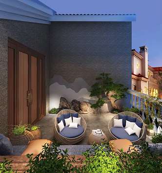 New Chinese Style Balcony Landscape 3d model