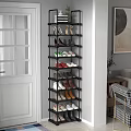 Narrow Black Modern Tall Shoe Rack With Multiple Tiers Holding High Heels Sneakers Leather Shoes