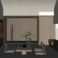 Traditional Tea Room Interior With Wooden Panel Walls Tatami Seating Tea Table And Bonsai Plant