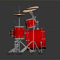 Red Drum Set With Drums Cymbals And Adjustable Metal Stands 3d model